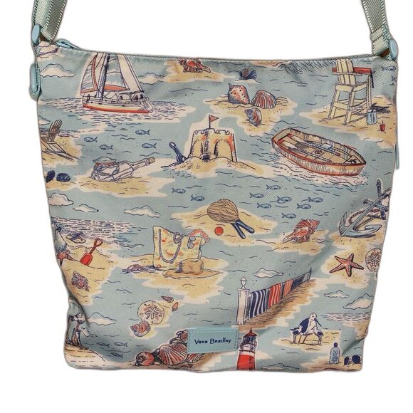 Vera Bradley Consciously Crafted Crossbody Teal Beach Theme Recycled Canvas Bag